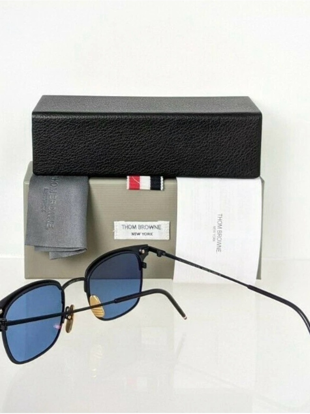 Thom Browne Black and Gold Frame Sunglasses with Blue Lenses - Picture 6 of 6
